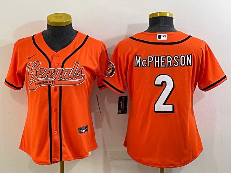 Womens Cincinnati Bengals #2 Evan McPherson Orange With Patch Cool Base Stitched Baseball Jersey